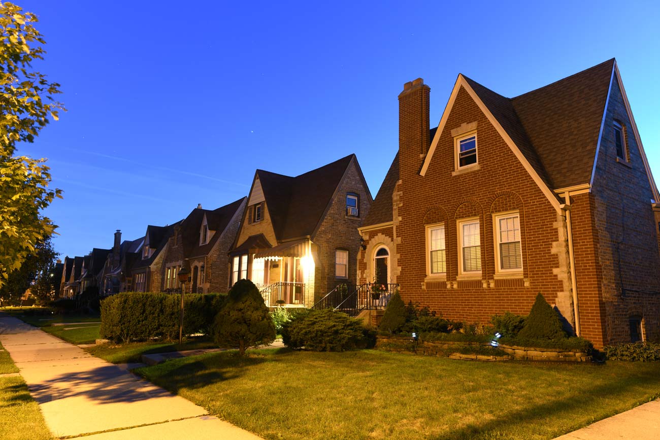 City residential area after sunset
