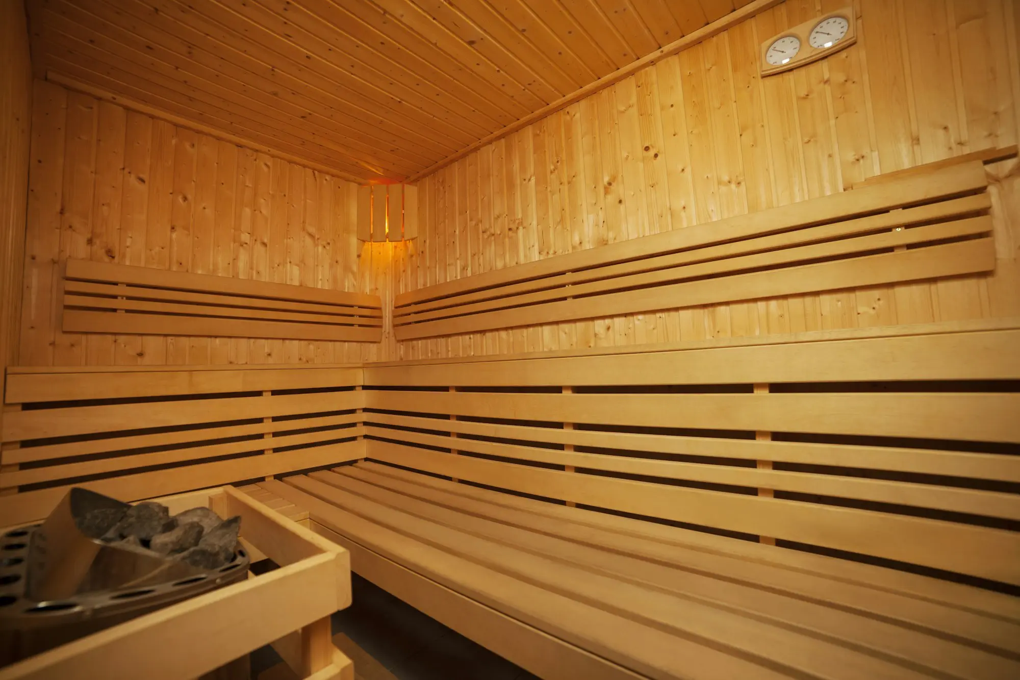 Interior of wooden sauna