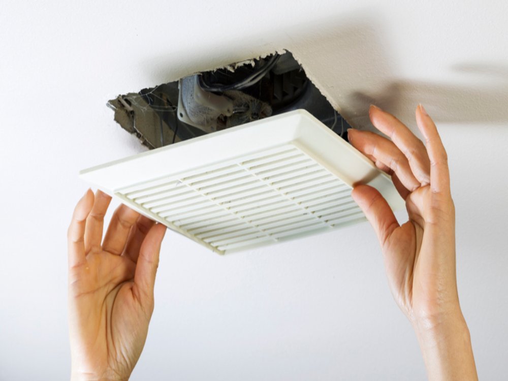 Bathroom exhaust fan installation preventing moisture and mold in Grimes, IA